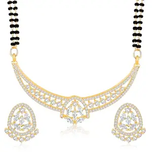 Peora Gold Plated Cubic Zirconia Studded Pendant Mangalsutra Earring Set Fashion Jewellery Anniversary Gift for Women
