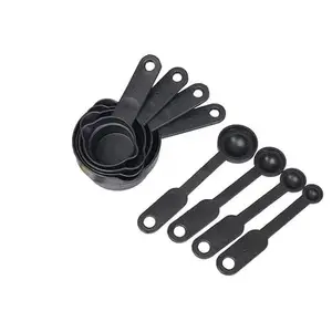 Trecc Plastic Measuring Cups and Spoons (8 PCS, Black)
