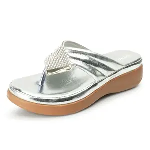 Denill Women Pu Sole Cross Strap Wedge Heel Fashion Flats (Silver) UK-6
