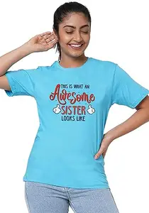 Wear Your Opinion Women's XS to 5XL Premium Combed Cotton Printed Half Sleeve Unisex Fit T-Shirt (Design: Look Like Sister,BBlue,X-Small)