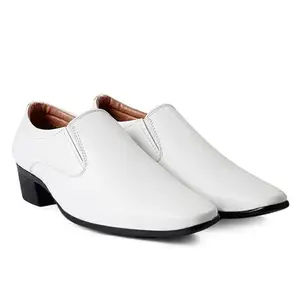 Fasczo 5cm Instant Height Increasing Genuine Leather Formal Shoes | Comfortable Designer Casual Office Shoes | Leather Shoes Shoes for Mens, Boys (White Size 9)