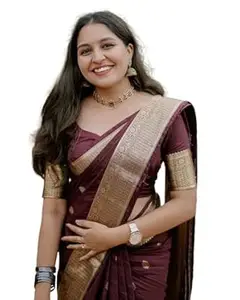 Shasmi Women's Burgundy Banarasi Kanchipuram Art Silk Saree for Women – Traditional Wedding & Party Saree with Blouse Piece – Ethnic Indian Silk Saree for Bridal, Festive (KS-155)