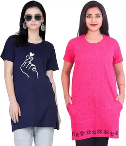 Women's Printed Round Neck T-Shirt () RG-HRT-Nevy-BOTTAM-Rani-L