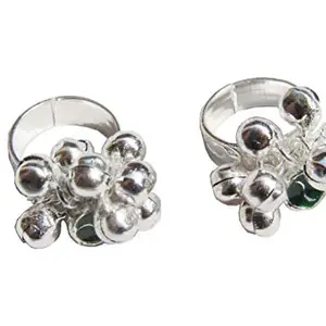 WanPosh 2 x Metal Toe/Finger Rings With 9 Bells Women Girls Ethnic Ghungroo Rings Silver Plated Adjustable Rings.