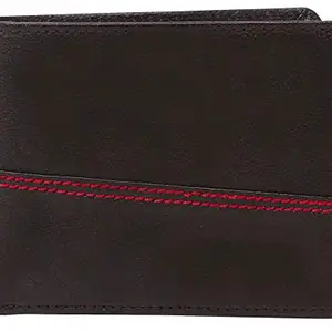 CLOUDWOOD Brown Out Color Stitching Bi-Fold Leather Wallet for Men 4 ATM Card Slots -WL07