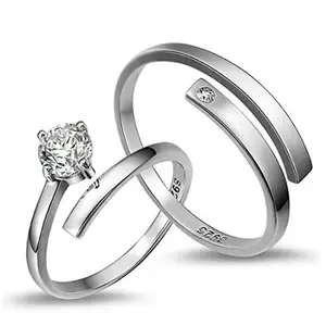 Peora Unisex-Adult Silver Plated Trendy Elegant Austrian Crystal Couple Lovers Anniversary Engagement Promise Rings For Men And Women Girlfriends Boyfriends, Size_14 & 20