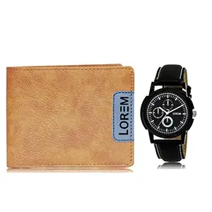 LOREM Combo of Beige Color Artificial Leather Wallet &Watch (Fz-Wl11-Lr13)