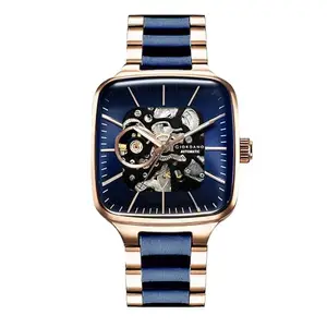 Giordano Luxury Watch for Men – Automatic Skeleton Square Dial, Stainless Steel Strap, Premium Mechanical Movement