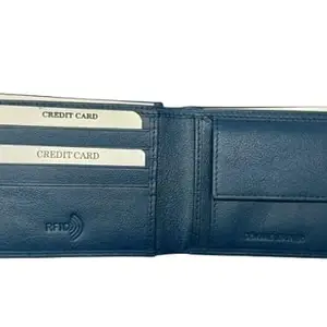 LC Men's Genuine Leather RFID Wallet Size: L-11xH-9x1.5cm (10) Compartments No Credit Card, Money Slot,1 Currency Pocket 2 Slot For Formal Casual | Ethnic | Evening Look In Blue lack Color Pack Of (1)