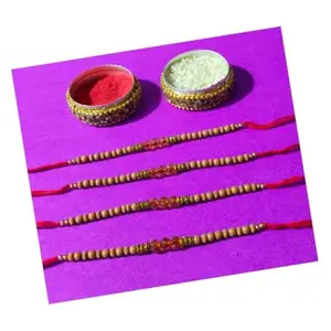 MOOLYAVAAN PRODUCTS Simple Brown Beads Designer Rakhi | RakshaBandhan Rakhi | With Roli & Chawal (Brown -048) (Pack of (6)