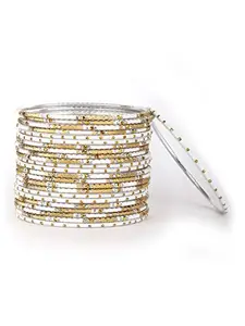 Priyaasi White & Gold Brass Gold-Plated Bangle Set for Women and Girls's (2.8)