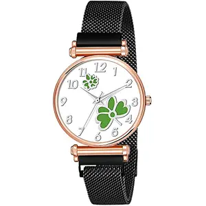 niyati Nx Analogue White Dial Flower Design Color Green and Black Manget Starp Watch for Girl's and Women