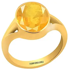 S Kumar Gems & Jewels Certified Natural Yellow Sapphire (Pukhraj/pookhraj/pokhraj) 8.25 Ratti or 7.50 Ct Panchdhatu Ring for Astrology