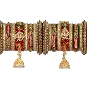 IMPREXIS STORE Kundan And Latkan Red Rajasthani Rajwada Bangle Set for Women/Girls for Every Occasion (2.4)