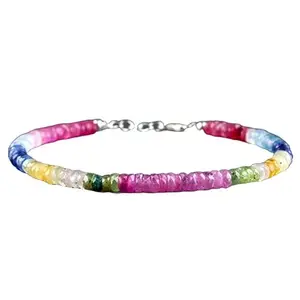 LKBEADS Silver Plated Bracelet with Multicolor Faceted Multi Sapphire Beads – Rondelle 3mm – 7 inch Adjustable – For Men & Women|LK_STACK_04960