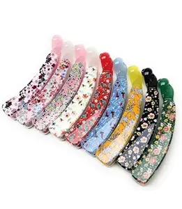 Kk traders products Colorful Floral Banana Hair Clip Classic Clincher Comb Fashionable Printed Twist Clip Comb Banana Clips Hair Comb Claw Grips Clamp for Girl/Kids and Women (PACK OF 9)