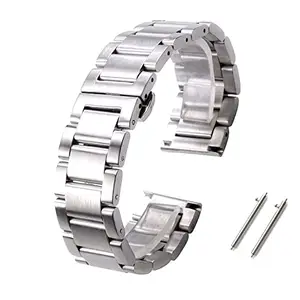 EwatchAccessories Replacement 22mm Quick Release Polished Matte Finish Stainless Steel Strap Silver Bracelet Watch Band Strap With Butterfly Buckle