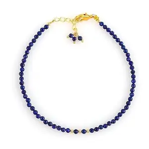 RRJEWELZ Natural Lapis Lazuli 2-2.5mm Round Shape Faceted Cut Gemstone Beads 7 Inch Adjustable Silver Plated Clasp Bracelet For Men, Women. Natural Gemstone Link Bracelet. | Lcbr_04168