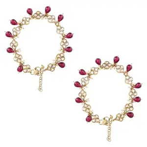 I Jewels Traditional Gold Plated Adjustable Kundan Pearl Payal Anklets Jewellery for Women & Girls (A062Wi)