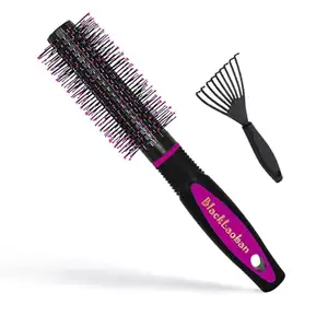 BlackBoss Round Hair Brush With Brush Cleaner Tool for Blow Drying, Styling, Curling, Straighten with Soft Nylon Bristles for Short or Medium Curly Hairs for Women & Men (Purple)