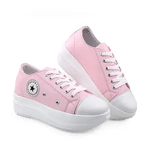 BOOTCO Shoes for Girls Sneakers Women High Sole Heel Shoe Ladies Pink