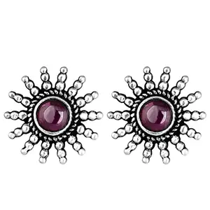 GIVA GIVA 925 Sterling Silver Oxidised Silver Pink Sun Stud Earrings | Studs to Gift Women & Girls | With Certificate of Authenticity and 925 Stamp | 6 Month Warranty*