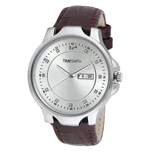 Timesmith White Dial Brown Leather Analog Analog Watches for Men Latest Stylish TSC-027heli7