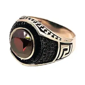 Rivansh Sterling Silver Red Stone Ring For Men (92.5) | With Certificate of Authenticity and 925 Stamp