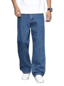 KOTTY Men's Loose Fit Baggy Jeans – Relaxed Wide Leg Denim with Fashionable Urban Streetwear Look