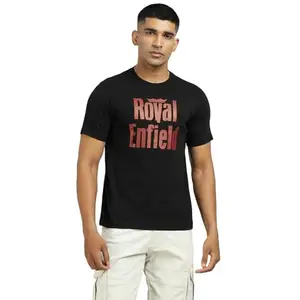 Royal Enfield RE Logo Tshirt | Regular fit Classic Made Like A Gun Logo in Distressed Print | Reflective Branding on The Back | Black | XL
