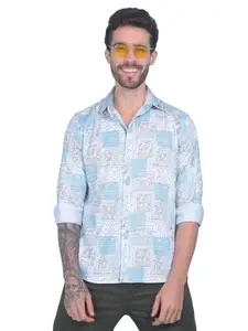 Crimsoune Club Men's Blue Floral Print 100% Cotton Shirt (M)