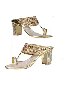 WalkTrendy Womens Synthetic Gold Sandals With Heels - 2 UK (Wtwhs544_Gold_35)