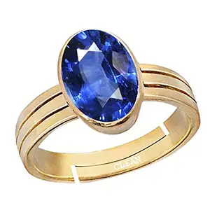 Clean Gems Blue Sapphire/Neelam 7.25 Ratti or 6.5 Carat Astrological Certified Natural Gemstone Panchdhatu 5 Metals Gold Plated Adjustable Ring for Unisex - nvrdh2725