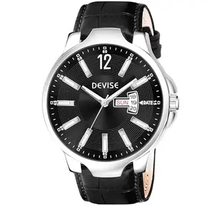 Yashu Day & Date Leather Strap Analog Watch for Boys | Fashion Business Watch for Men (Black)