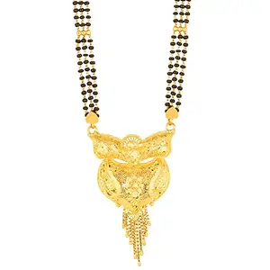 MEENAZ Mangalsutra For Women Girls Ladies Temple South Indian Traditional 1 Gram Gold Stylish Maharashtrian Long Double Chain Wati Mangal sutra Pendant Tanmaniya Black golden Nallapusalu Chains-743