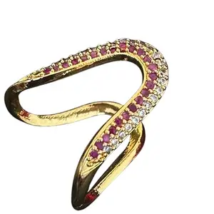 Gold-Plated Ring with Emerald and Ruby Gemstones Traditional Design (Pink_01)