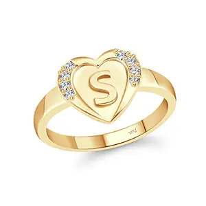VFJ VIGHNAHARTA FASHION JEWELLERY Vighnaharta valentine day gift valentineday gift for her gift for him gift for women gift for men cz alloy Gold plated Valentine collection Initial '' S '' Letter in heart ring alphabet collection for women and Girls