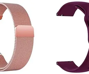 ACM Pack of 2 Watch Strap Magnetic & Silicone Belt 20mm compatible with Pebble Pace Pro Smartwatch Metal Chain with Sports Band (Rose Gold Pink/Burgundy Purple)