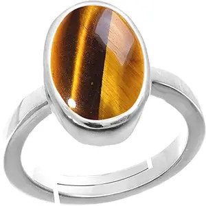 EVERYTHING GEMS Natural 5.00 Ratti Tiger Eye Silver Ring Original Certified Tiger’s Eye Ring Oval Cut Gemstone Astrological Silver Plated Ring