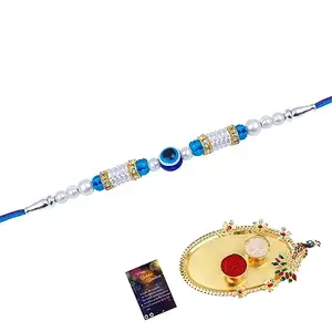 Multi Color Rakhi for Bhaiya/Brother/Bhai With Roli Chawal And 1 Greeting Card with Pooja Thali -1414