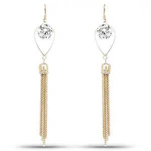 Johareez 18.80gms White Stone Gold Plated Alloy Chandelier Earrings for Women