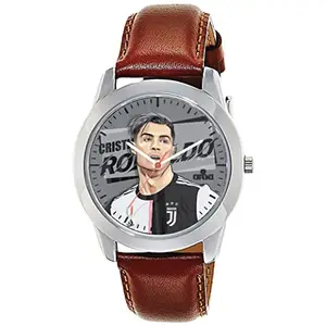 AROA Watch New Watch for CR7 in Black and White Jersey Model : 481 Steel Metal Type Analog Brown Strap Watch Grey Dial for Men Stylish Watch for Boys