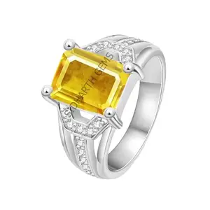 SIDHGEMS 10.25 Ratti Yellow Sapphire Ring Adjustable Pukhraj Silver Plated Gemstone Ring Astrological Purpose for Men and Women