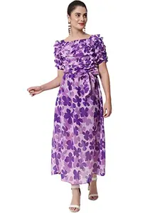 FUNDAY FASHION Women Frill Maxi Dress/Women's Synthetic A-Line Floral Maxi Dress… (Large) (XX-Large, Purple)