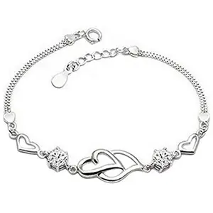 MYKI Silver Non-Precious Metal Double Heart Cubic Zircon Bracelet for Women