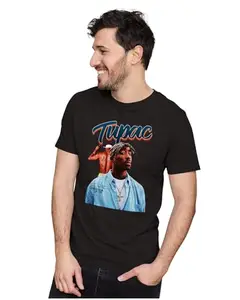 ALLEN BLACK Men's & Women's Regular Fit T-Shirt Tupac - Rap God 100% Cotton Unise T-Shirt Black_TUPAEF15-Black XL Men Round_