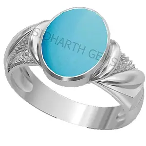 AKSHITA GEMS 10.25 Ratti 9.50 Carat Turquoise Firoza Sky Blue Gemstone Panchdhatu Adjustable Silver Plated Ring For Men And Women