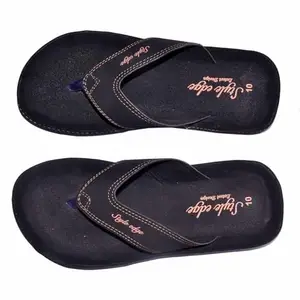 Men's Black Rubber Slippers with Synthetic Strap - Comfortable & Durable Flip-Flops for Home, Casual & Outdoor Wear(Size 10)