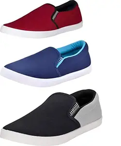 Aircum Men's Combo Pairs of 03 Casual Shoes (Maroon - Blue - Grey, Numeric_8)