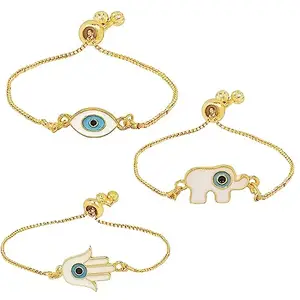 I Jewels Stylish Gold Plated Enamel Evil Eye Adjustable Charm Bracelet For Women (ADB478-82-79)